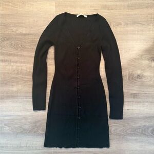 Black Long Sleeve Button-Up Dress